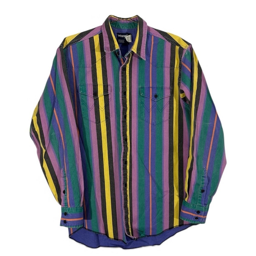 Vintage Wrangler Brushpopper Shirt XL 16.5 X 35 Western Rodeo Cowboy Striped